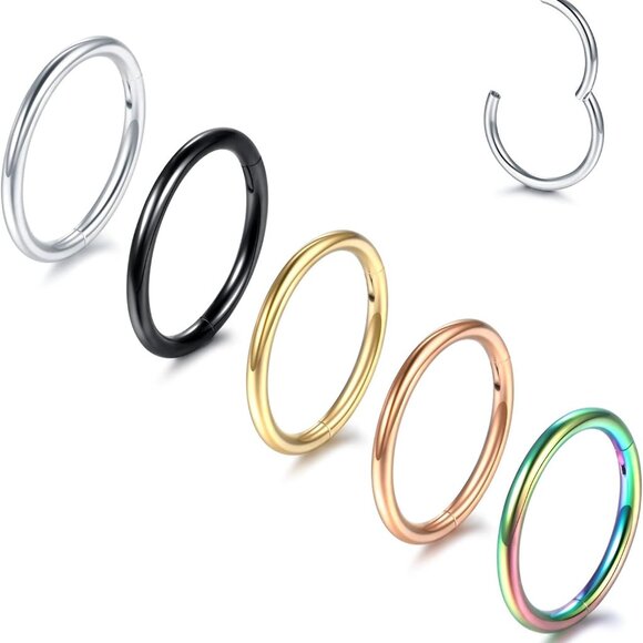 Set of 5 Stainless Steel Hinged Segment Hoop Nose Rings for Women & Men, Mixed C - Picture 1 of 6